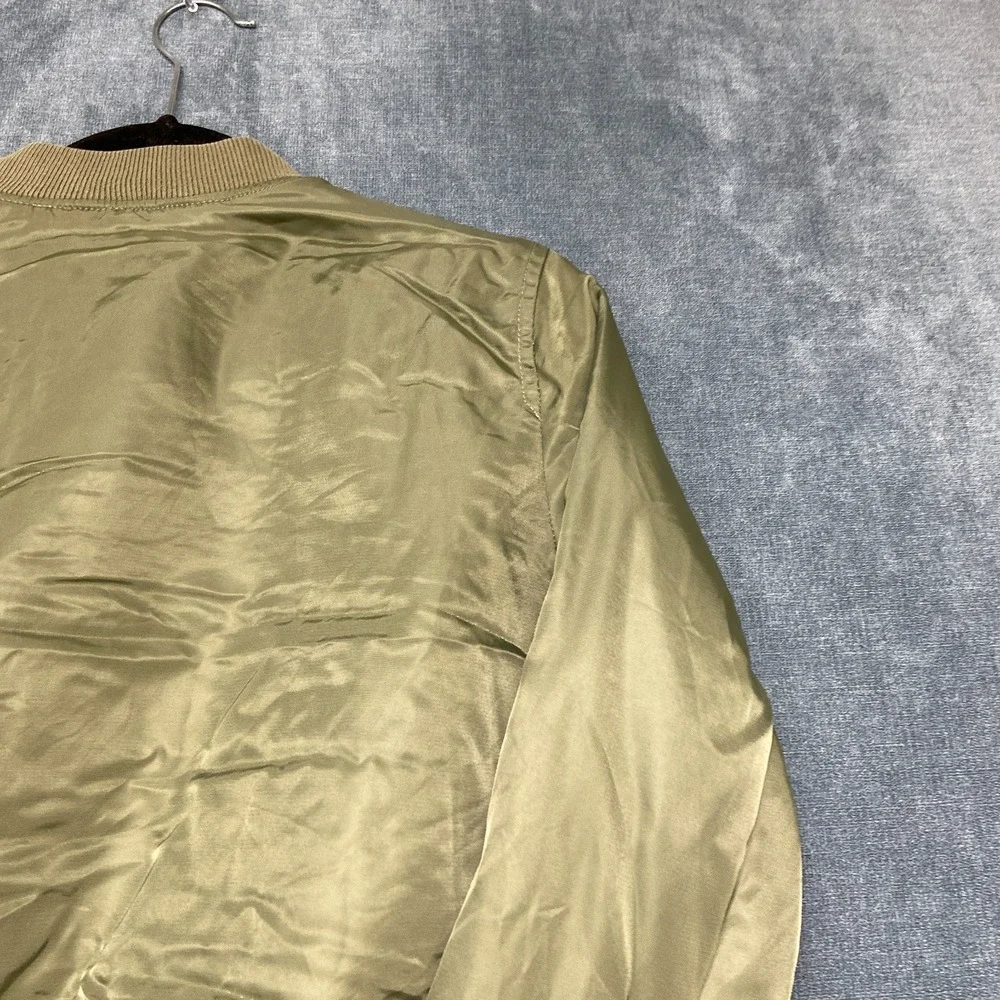 Hollister Bomber Jacket Mens Medium Green Quilted Lined Long Sleeve Full Zip